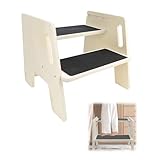 Taburete de 38 x 33,3 x 32 cm, taburete multifuncional de madera maciza con...