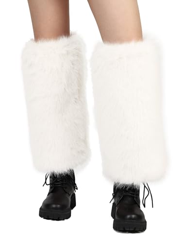LA CARRIE Women Fuzzy Faux Fur Leg Warmers Fluffy Winter Long Foot Cuffs Furry Boot Socks