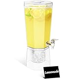 Lifewit 4L Dispensador de Bebidas Grande, Botella de Plástico con Grifo Juego de 1, Jarra Agua con Soporte para Cócteles, Jugos, Limonada y Té, 39 x 16 cm/15x6'