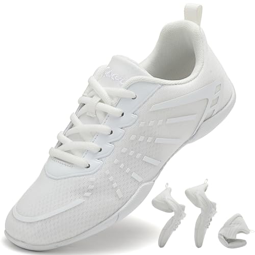 Image of White Cheer Shoes Women Girls Black Mesh Breathable Dance Sneakers | Cheerleading Athletic Sneakers Cheerleader Gymnastic Competition School Sports Flexible Footwear