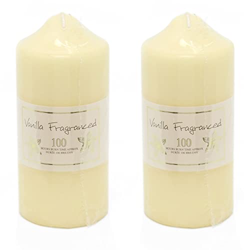 Set Of 2 Over-dipped Vanilla Fragranced Pillar Candle | 100 Hour Cream Wax Church Pillar Candle | Scented Decorative Votive Lantern Candle