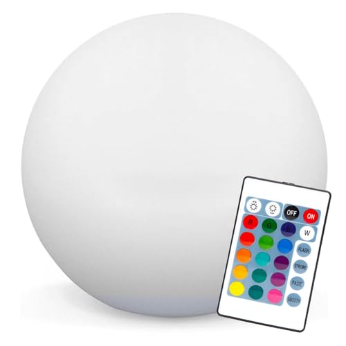 Europalamp Boule décorative LED multicolore - Sans Fil - Design Élégant - Charge solaire - Zone chillout, terrasse, jardin, piscine, ambiance - 16 couleurs dimmables (30cm solaire, Boule)