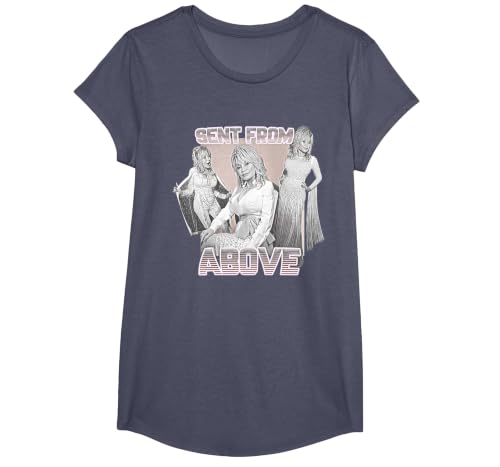 Dolly Parton Sent from Above Retro T-Shirt, Girls, Heather Blue, Large
