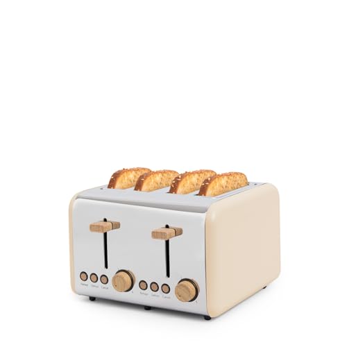 CREATE/TOAST RETRO DOUBLE/Grille-pain pour tranches larges sable/Ramasse-miettes, 6 niveaux de...