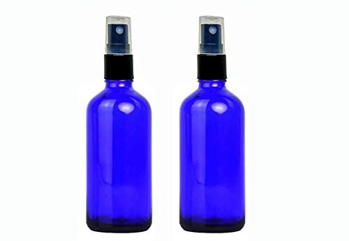 100ML Multipurpose Cobalt Blue Empty Glass Refillable Round Bottle with Mist Spray Pump for DIY Perfume,Essential Oils,Blends,Aromatic Water,BeautyProduct, Blue,100ML,Set of 2PCS-image-40