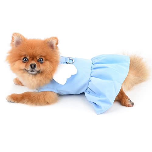 SMALLLEE_LUCKY_STORE Angel Wing Girls Dog Harness Dress and Leash Set Cat Sundress with D-ring Puppy Skirt Spring Summer Clothes for Small Pets Yorkie Chihuahua Blue,M - Image 3