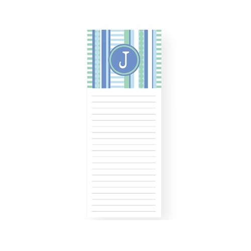 Bloc-notes magnétique monogramme J bleu et vert, cadeau personnalisé idéal