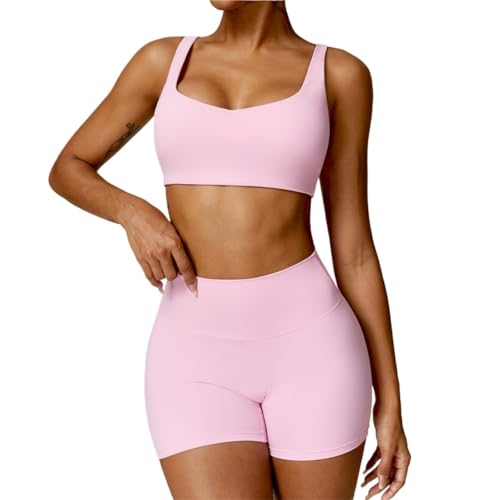 Ensemble d'entraînement rose deux pièces avec débardeur et legging de yoga taille haute taille S