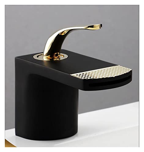 Robinet de lavabo cascade en laiton chic mitigeur noir et or