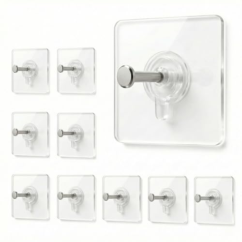 Image of Self Adhesive Wall Hooks for Hanging | Transparent Waterproof Strong Hooks | No Drill Heavy Duty Wall Hanging Hook for Kitchen, Bathroom & Home(Nail Hook-5 Count)