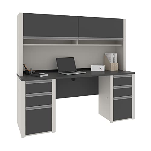 Bestar Connexion 72W Credenza Desk with Two Pedestals and Hutch i...