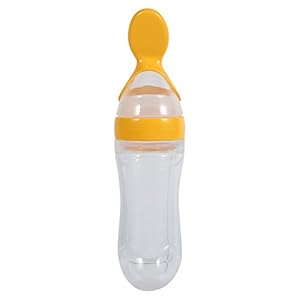 Feeding Bottle, Silicone Squeeze Baby Food Dispensing Spoon Supplement Bottle Baby Silicone Feeder 90mL(Yellow)