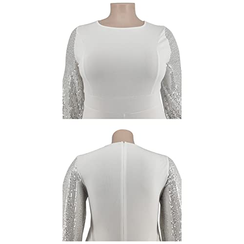 Dawwoti Macacão feminino plus size com lantejoulas, manga comprida, calça elástica, macacão de perna