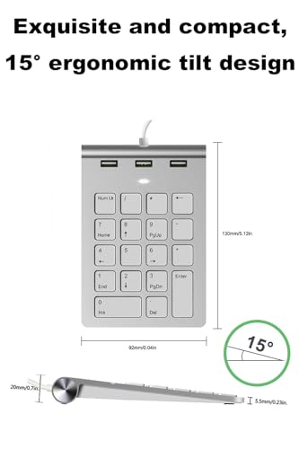 Clavier numérique USB à 18 touches filaire pour Surface, iPad et ordinateur de bureau