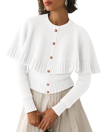 Saodimallsu Womens Cropped Cardigan Sweater Long Sleeve Fall Knit Cape Sweaters Button Up Trendy Outfits 2025
