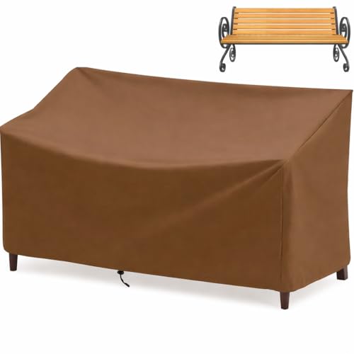 Outdoor Bench Cover 2 Seater Patio Bench Cover Waterproof Heavy Duty Patio Furniture Protector with Air Vents Buckle Straps and Drawcord 53 x 26 x 35 in Brown