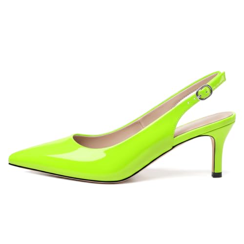 Image of NUMALEO Slingback Heels for Women Pointed Close Toe Kitten Heels Patent Pumps Dress Party Comfy Heeled Sandals Stiletto 2.5 Inch Dress Shoes