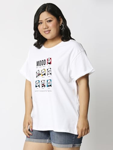 Image of Bewakoof Women's Cotton Relaxed Fit Graphic Print Boyfriend Fit Half Sleeve Round Neck T-Shirt