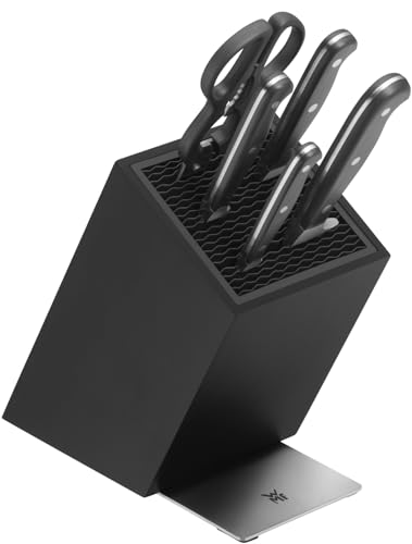 WMF Spitzenklasse Plus Vorteils Messerblock mit Messerset 6teilig, Made in Germany, 4 Messer geschmiedet, Buchenholz, Küchenschere, Flextec Messerblock, schwarz