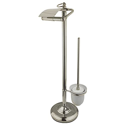 Kingston Brass CC2018 Pedestal Toilet Paper Holder with Stool Brush Holder, Satin Nickel