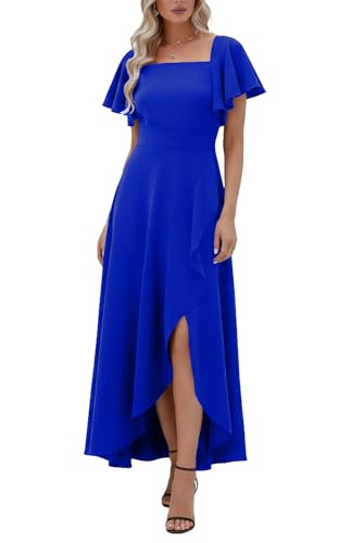 Image of LightlyKiss Women's Square Neck Backless Dress High Slit Wedding Guest Dress Formal Cocktail Party Dress