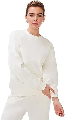 KUT & SO Crewneck Sweatshirt for Women – Essential Cozy Fleece Pullover Sweater – Women’s Fall Clothes Cream White Medium