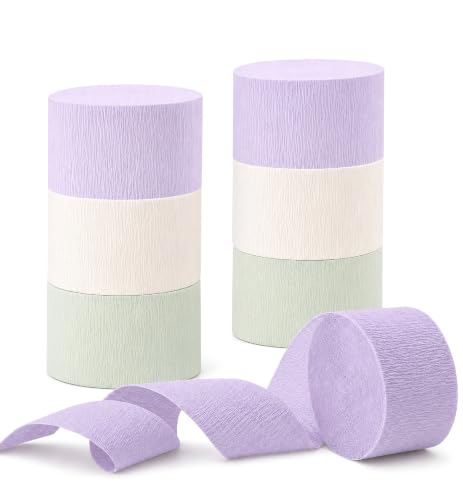 Image of Sgae Green Light Purple Decorations,6 Rolls Crepe Paper Streamers for Pastel Birthday Baby Shower Wedding Lavender Party Decor Supplies