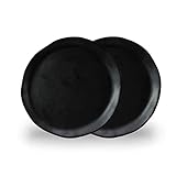 roro Hand-Molded Ceramic Stoneware Dinner Plates in Matte Black (Set of 2) - 10.5' Wide with Natural Unglazed Underside | Microwave, Oven & Dishwasher Safe