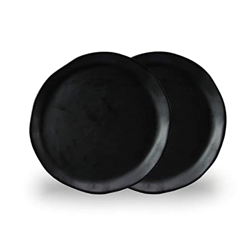 roro 10.5-Inch Handmade Ceramic Stoneware Dinner Plates in Matte Black (Set of 2) – Natural Unglazed Underside, Restaurant Grade, Microwave, Oven & Dishwasher Safe