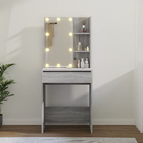 Tidyard - Tidyard Coiffeuse avec LED Table de Maquillage Coiffeuses de Chambre d'adulte Meuble de Coiffeuse Sonoma Gris 60x40x140 cm