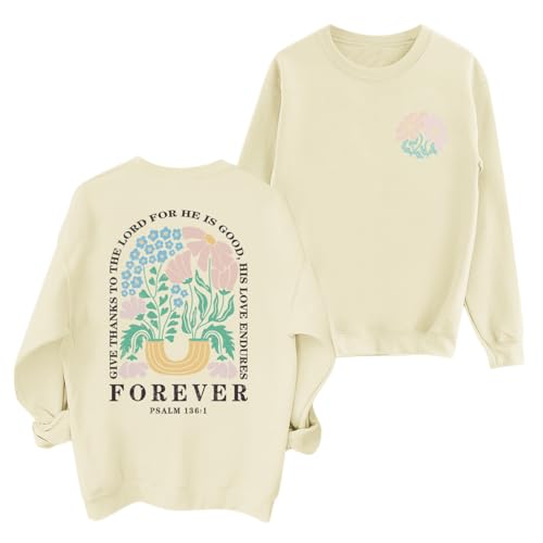 KEEVICI Women Christian Jesus Faith Sweatshirts Bible Verse Flower Floral Sweatshirt Religious God Graphic Oversized Hoodie(Apricot XL)
