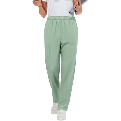 Image of Scrubs Pants for Women Plus Size Stretch Waisted Workwear Pants Medical Uniform Comfy Straight Leg Barrel with Pocket