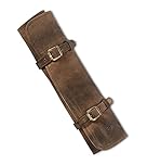 Angus Stoke Leather Knife Bag for Chefs, Genuine Leather Chef's Knife Roll, Large, Knife Bag, Chef's Knife, Lockable, Kitchen Bag Sam (Dark Brown-Antique)