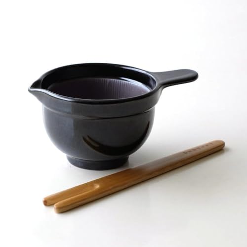 納豆用 納豆 納豆鉢 まぜ鉢 陶器 おしゃれ 取っ手付き 萬古焼 日本製 和風 和食器 焼き物 注ぎやすい 片口付き 竹のまぜ棒付き なっとう鉢 (A)