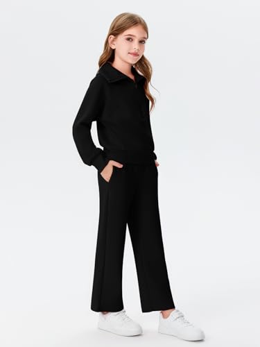 Image of Haloumoning Girls 2 Piece Outfits Sweatsuit Half Zip Long Sleeve Sweatshirts Sweatpants Tracksuit Sets 5-14 years