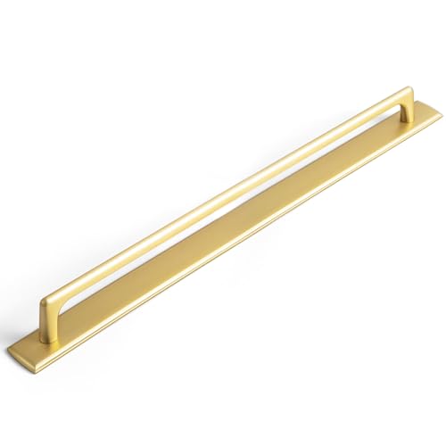 Goo-Ki 2 Packed Antique Brass Cabinet Pulls with Long Backplate-12.6''(320MM) Hole Centers Drawer Pulls for Kitchen