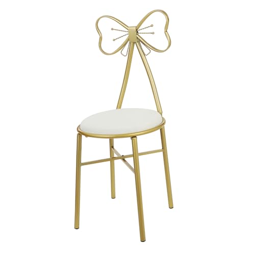 ZUNOXAZ Vanity Stool Chair with Detachable Bow Backrest, Small White Faux Leather Makeup Chair for Women, Minimalist Dressing Table Stool for Bedroom and Living Room