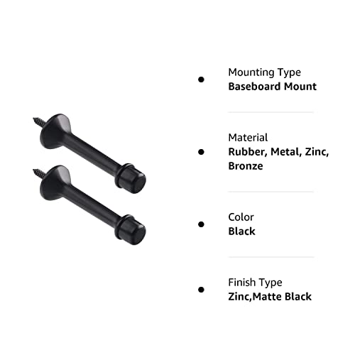 Triumph Hardware Heavy Duty Solid Rigid Door Stop With Soft Rubber Tip, Zinc Alloy Metal Solid Door Stopper Protect Wall & Door, (Matte Black), Length 3 Inches Inch, Z81505 #TOP6