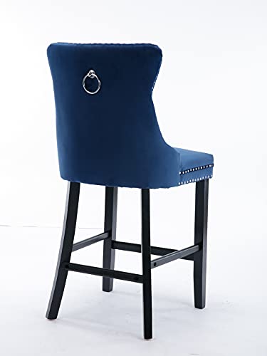 Meiboall 27" Blue Velvet Counter Height Chairs Set Of 4 With Back Upholstered, Wooden Legs, Button & Chrome Nailhead Trim, Contemporary Modern Kitchen Island Chairs Set Of 4 Tufted Bar Stools #TOP5
