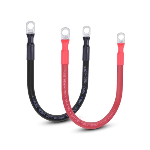 Image of 4 AWG Flexible Battery Cable with 3 /8 inch Terminals - OFC Pure Copper Inverter & Welding Wire for Automotive Solar RV Motorcycle (Red + Black 1FT Pair)