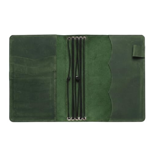 TORAKIP Travelers Leather Notebook Cover A6 Refillable Leather Journal Cover with 5 Elastic Bands Pen Holder & Pockets Fits 4.1 x 5.8 Notebooks (Inserts Not Included) Green