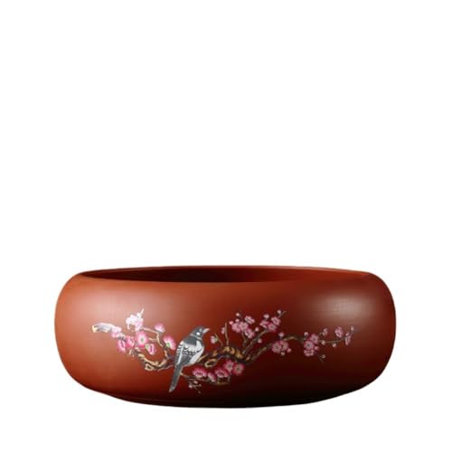 SIzlaho 陶器金魚鉢、陶器植木鉢、睡蓮鉢、メダカ鉢、屋外飼育、小型金魚水槽、闘魚水槽、メダカ飼育鉢、軽量、頑丈、メダカ水槽、飼育水槽、屋内、カメ水槽、陶器水耕栽培植木鉢、卓上、水槽、鉢、水耕栽培、植物栽培 (レッド,大-穴なし)