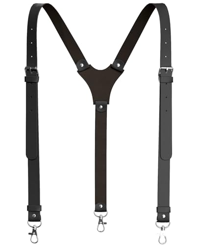 Voolup Genuine Leather Suspenders For Men Heavy Duty with Strong Clips, Leather Suspenders for Men