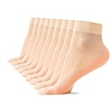 RubyRunk 9 Pack Women's Ankle Socks, Sheer Pop Nylon Socks, Silky Breathable Hosier (US, Alpha, One Size, Regular, Regular, skin color)