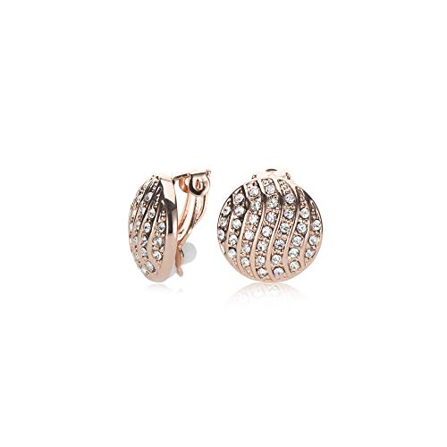 UPSERA Clip On Earrings - Round Non-Pierced Earrings Pave Crystals - Rose Gold Color