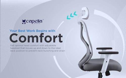 Image of SpineX Pro CP101 Ergonomic High Back Mesh Office Chair with 3 Years Warranty | Lumbar Support, Adjustable 2D Armrests, Synchro Mechanism, Chrome Base | (White Blue)