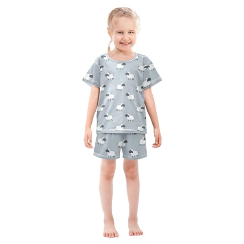 ALAZA Sheep Gray Pajamas Short Sleeve 2 Piece Sleepwear Top and Bottom Pajama Set Unisex3