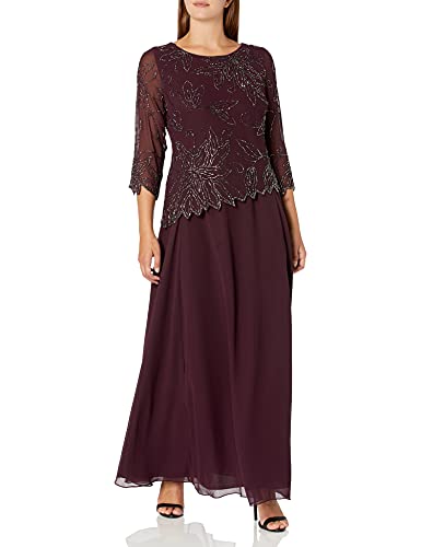 Image of J Kara Women's Plus Size 3 /4 Sleeve Long Beaded Floral Design Dress