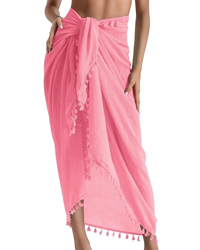 AVAYUU sarong pareo da donna, gonna avvolgente, abito da spiaggia, sciarpe, sexy, bikini copertura, costume da bagno, telo da spiaggia, telo avvolgente con nappa, Colore: rosa., Taglia unica