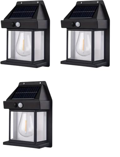 AntDau71® - 3 x Applique Lampada Da Parete Per Esterni Con Lampadina Filamento A Led Luce Calda Con Ricarica Ad Energia Solare Crepuscolare E Sensore Di Movimento – CW897-3